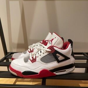 Men’s Jordan 4 Retro Fire Red Sneakers - Size 13